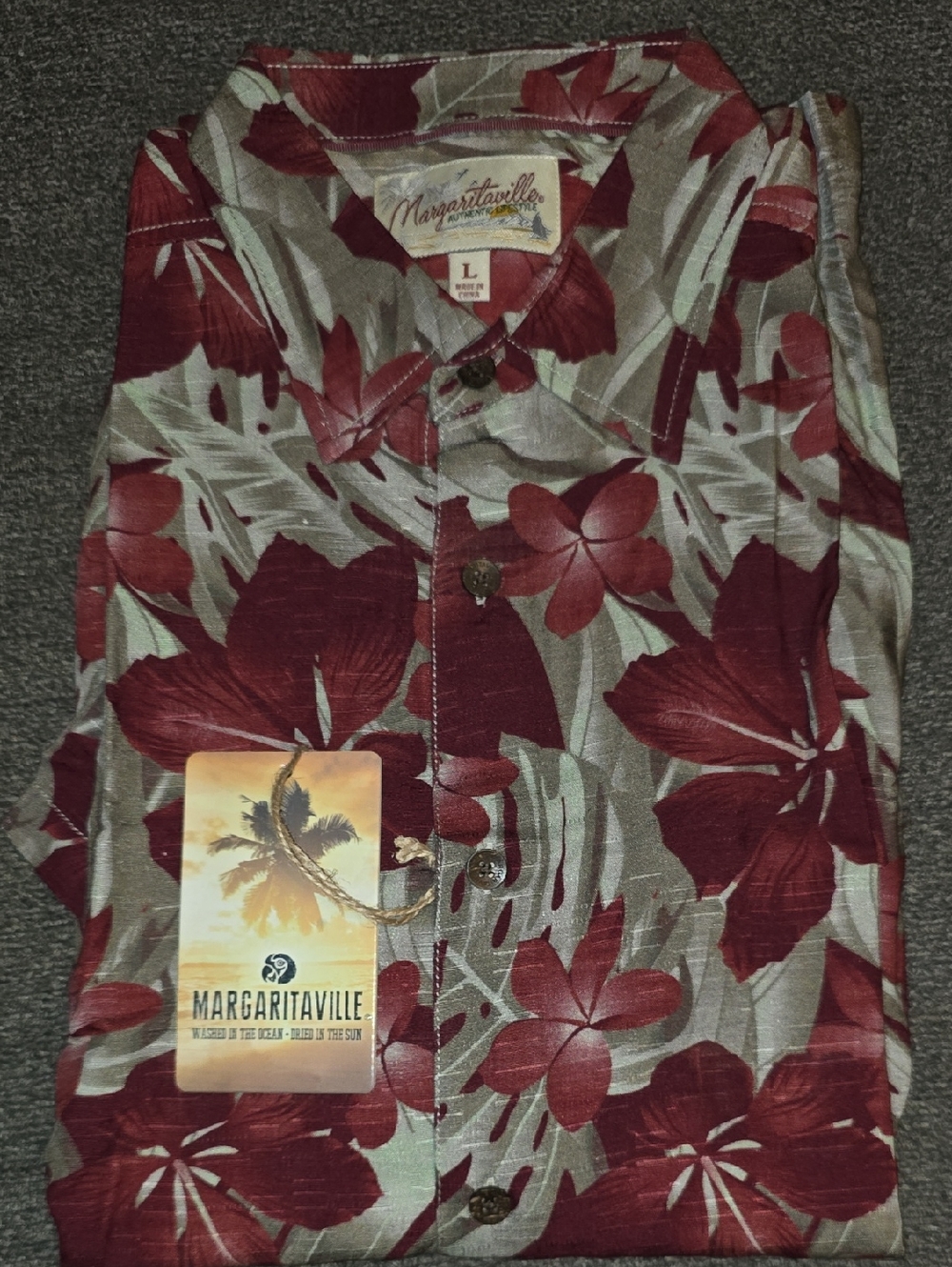 Margaritaville Burgundy Floral Button-Front Hawaiian Shirt